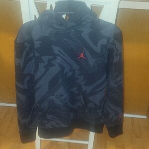 Black and Gray Jordan Hoodie with Red Logo